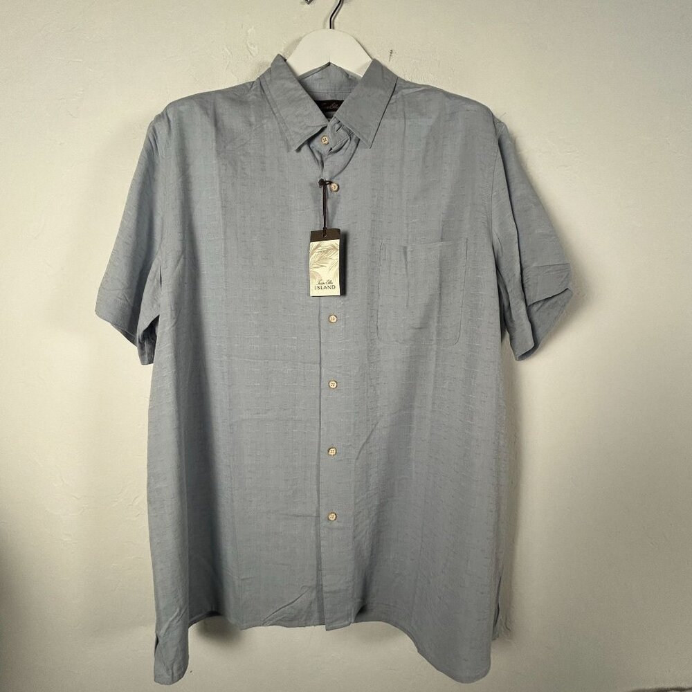 Tasso Elba Men Silk Blend Button Up Short Sleeve Shirt XXL Light Blue Casual New
